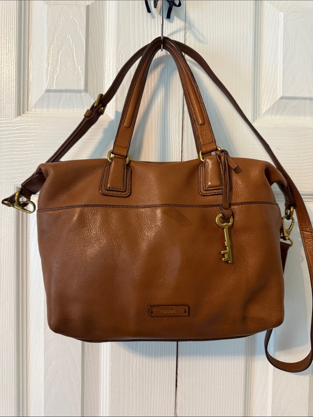 FOSSIL 1954 Julia Satchel Brown Pebbled Leather Crossbody Bag Tote